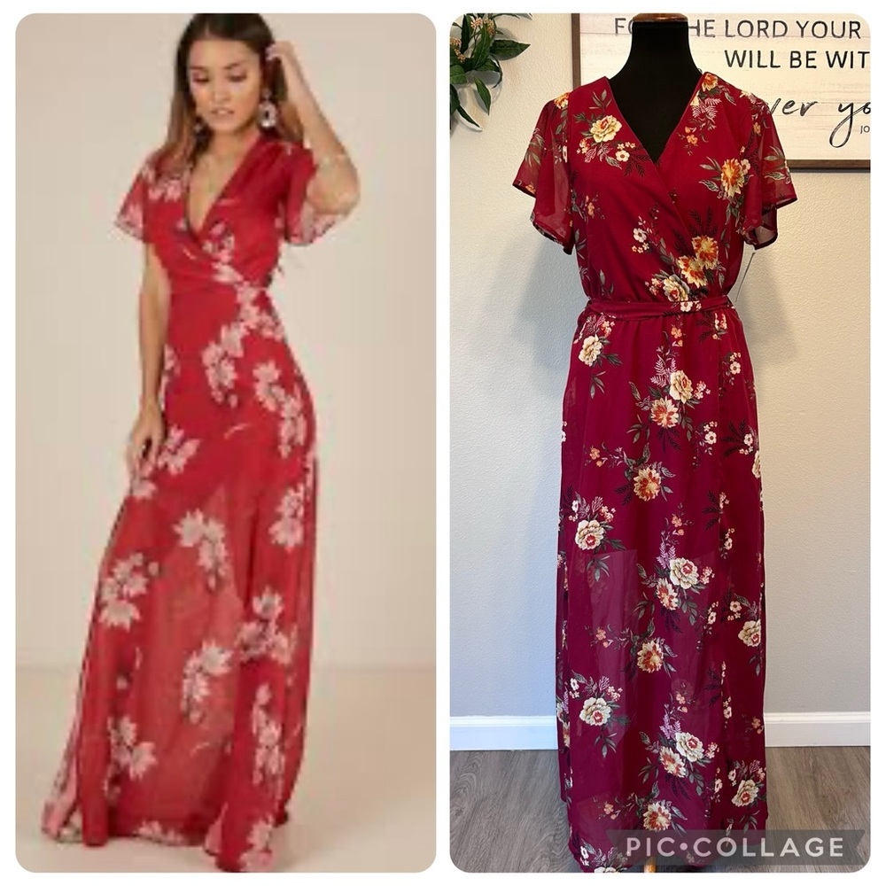 Justify Red Floral Maxi Dress with Flutter Sleeves